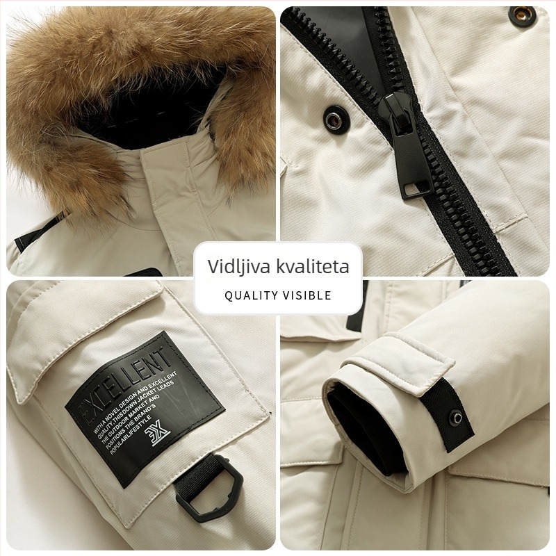 Jakna s odvojivim kragnom od mink krzna, vodootporna i otporna na vjetar, punilo od bijelog pačjeg downa 157 g, loft 750, raspon -20°C do -5°C