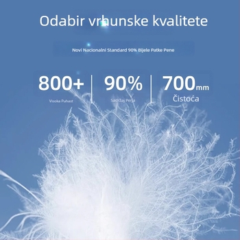 Jakna s kapuljačom od perja — 86–90% perja, vanjski najlon, podstava poliester, stojeći ovratnik, zatvarač