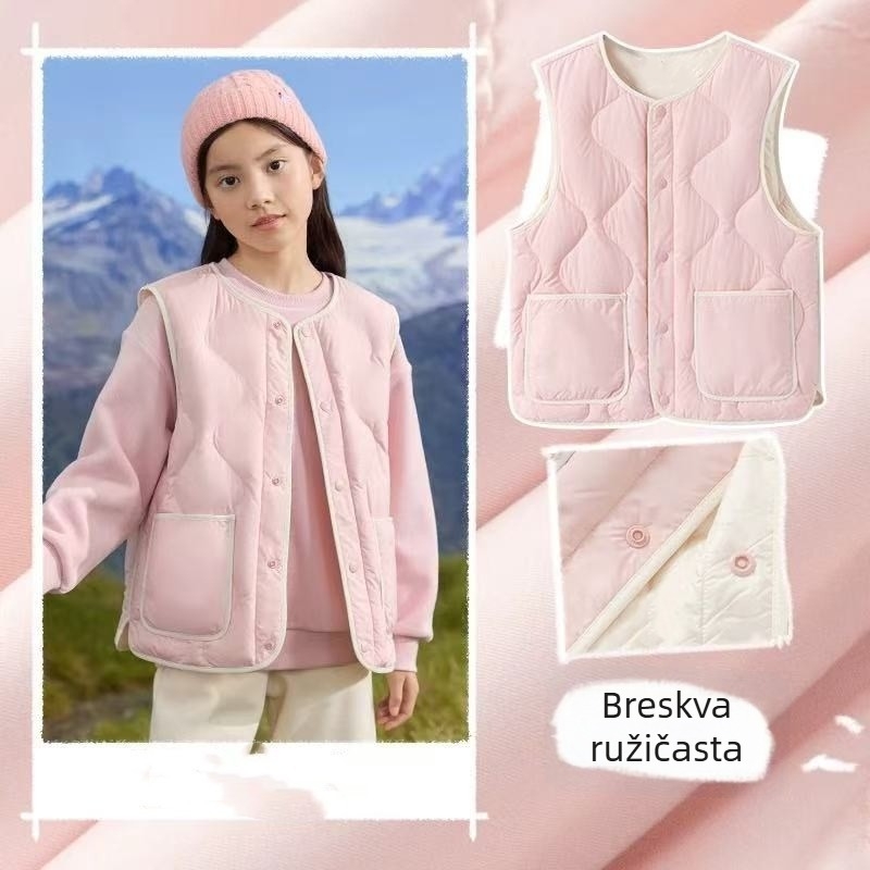 Dječja down vest, lagana, bez rukava, opuštenog kroja, punilo bijeli patka perje, podstava poliester, za djecu 8+ godina (preko 140 cm), jesen/zima.