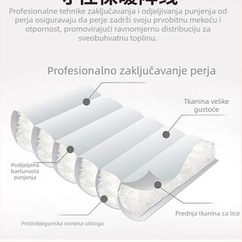 Duža jakna od perja s bijelim pačjim puhom, debeli kroj, kapuljača, slobodan kroj, duljina 80–100 cm