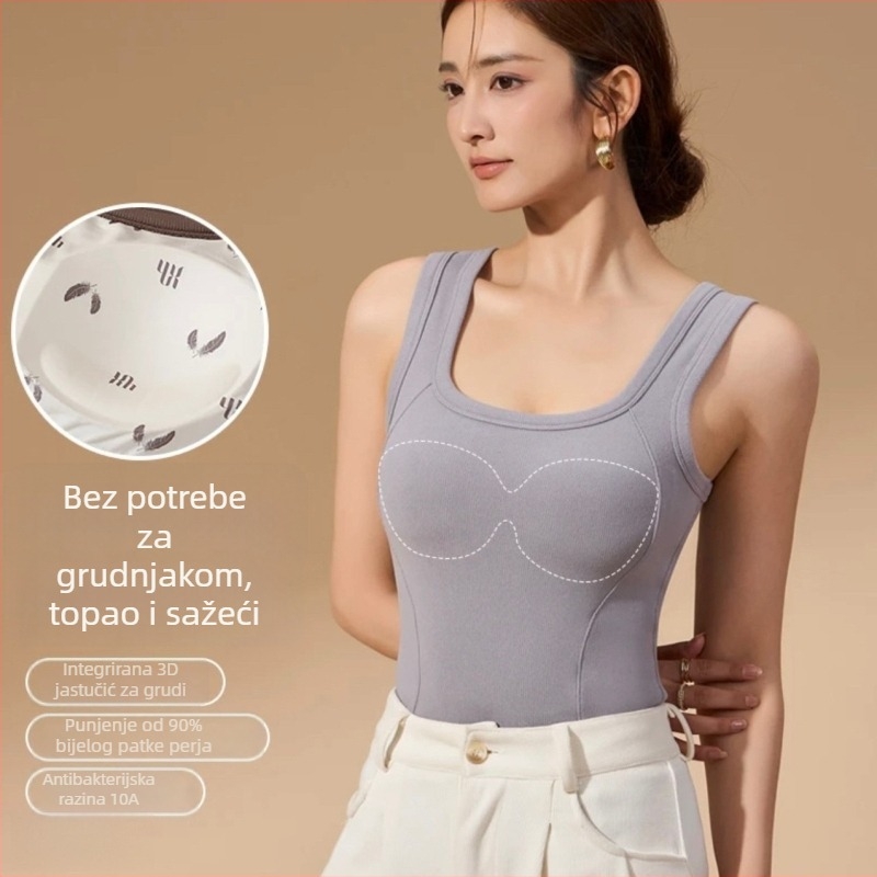 Ženski grudnjak u stilu prsluka s integriranim jastučićima, Graphene toplinska izolacija, 90% bijelog patka perja, bočna kompresija dojki, tijesni kroj