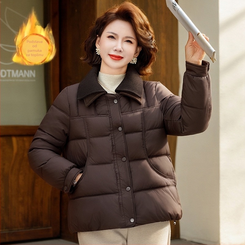 Ženska zimska jakna s punom od dutog vlakna, zatvarač, debela poliester tkanina (95%+), elegantan gradski stil, zima 2025