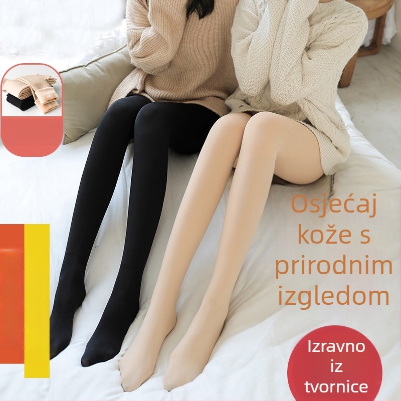 Ženski nude termalne hlače za jesen-zimu, s fleece podstavom, debele i tople, jedan komad