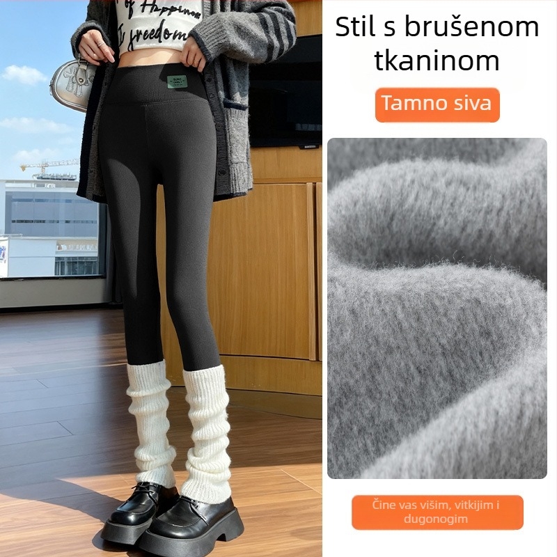 Ženske toplinske hlače s flisom, iznimno debeli, poliester materijal, uski kroj, za jesen i zimu