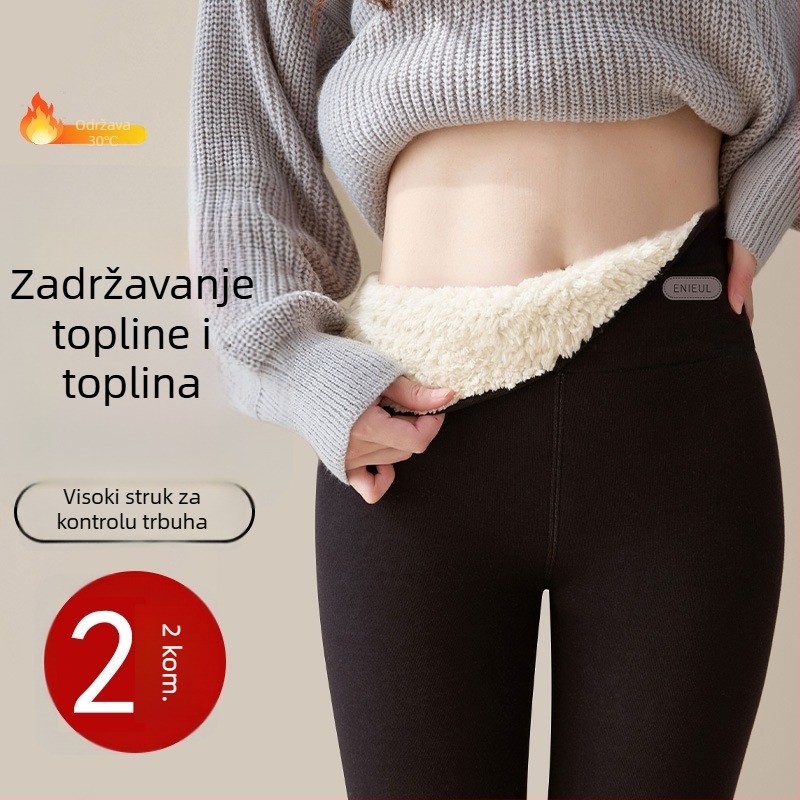 Ženske debeli flis legice za jesen/zimu, visok pojas, uski kroj, toplo, plus veličina
