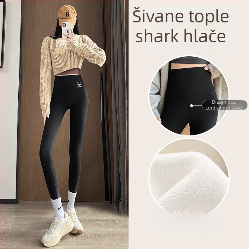 Ženske hlače s fleeceom u Shark stilu, uskog kroja, tople, duljina 9/10, jesen 2025