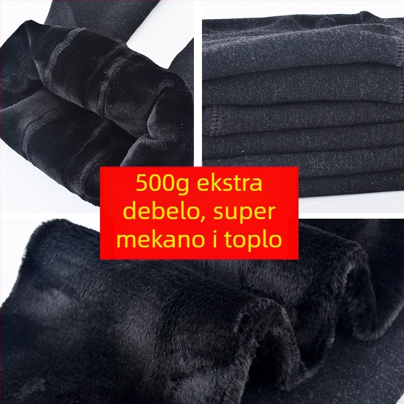 Zimske hlače s visokim strukom, 500 g višebojne pamuk hlače s fleksi podstavom, tople ženske hlače, velike veličine