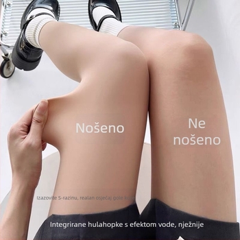 Ženske leggings s integriranom čarapom, dojam golom kože, unutarnji fleece, boja kože, za jesen/zimu, duljina 9/10, jednovrstni dizajn