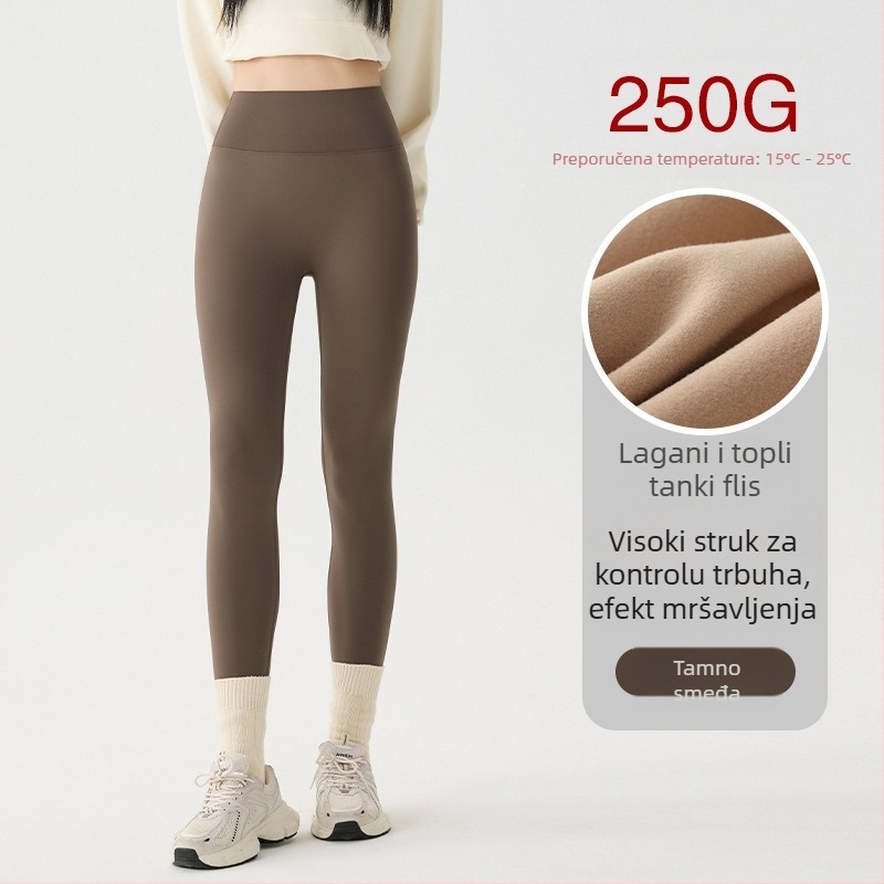 Ženske tajice za jogu s flisom, visokim strukom, uski kroj za sitne figure