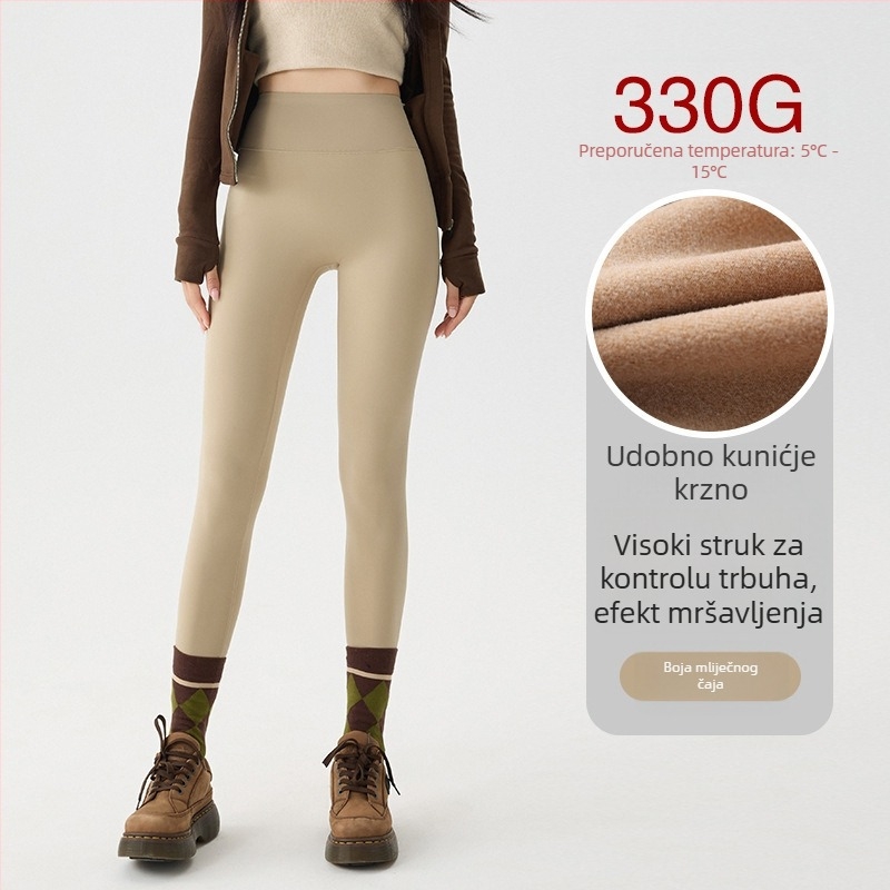 Ženske tajice za jogu s flisom, visokim strukom, uski kroj za sitne figure