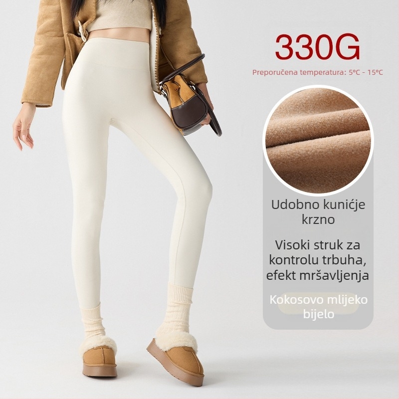 Ženske tajice za jogu s flisom, visokim strukom, uski kroj za sitne figure