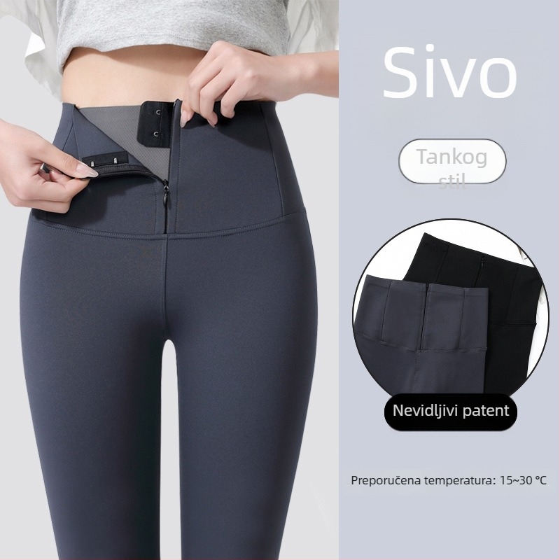 Ženske zimske debeli elastični leggings s patentnim zatvaračem, kontrola trbuha i podizanje stražnjice, topli, sharkskin
