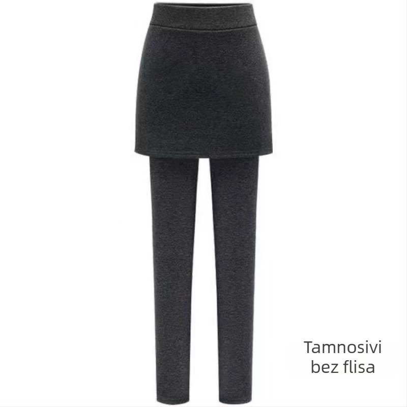 Crne ženske legice s efektom dviju dijelova, za jesen-zimu, hlače-suknja s fleece podstavom