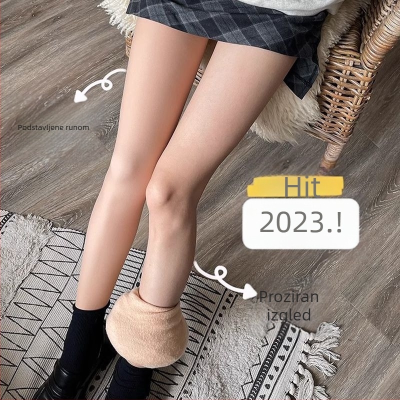 Ženske leggings s flisom u boji kože za jesen-zimu, oblikovanje silhuete, ženske tajice, pogodni za nošenje kao vanjski sloj, tople i debele