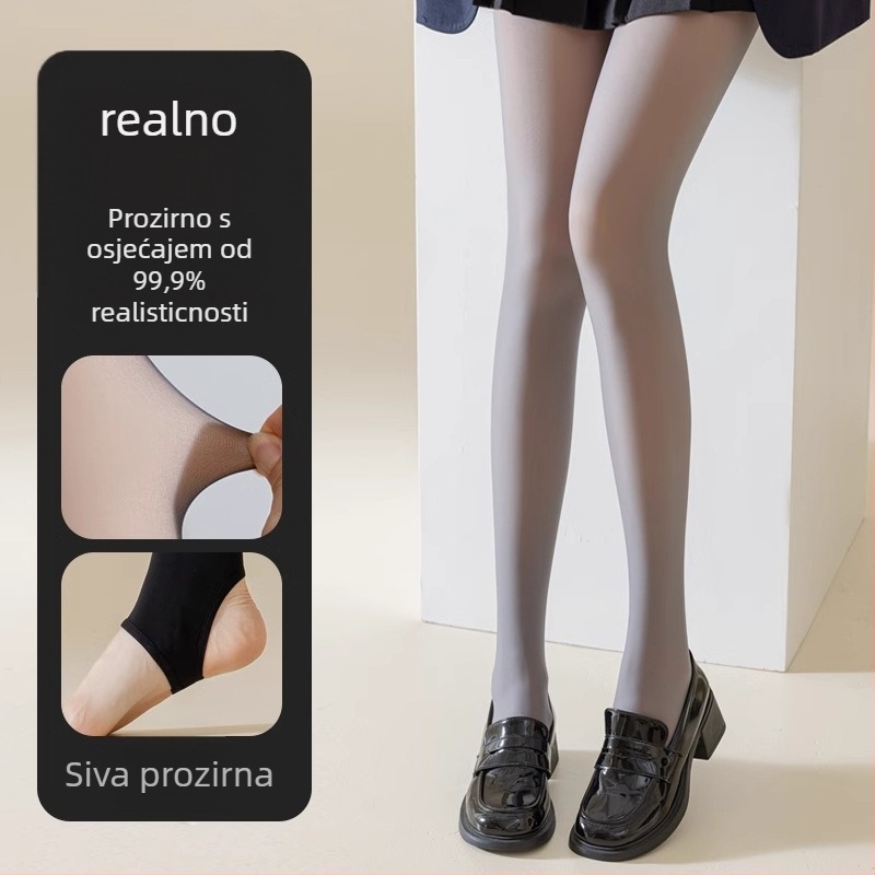 Najlon tajice s flisom za vanjsku upotrebu, crno-siva, debeli