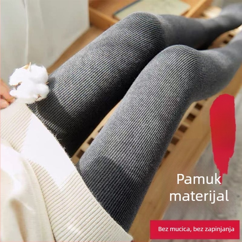 Ženski debeli pamučni legging s fleecem i vertikalnim prugama
