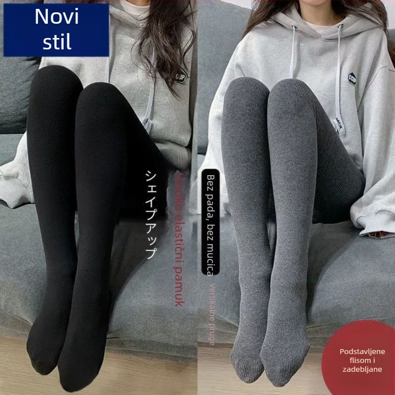 Ženski debeli pamučni legging s fleecem i vertikalnim prugama