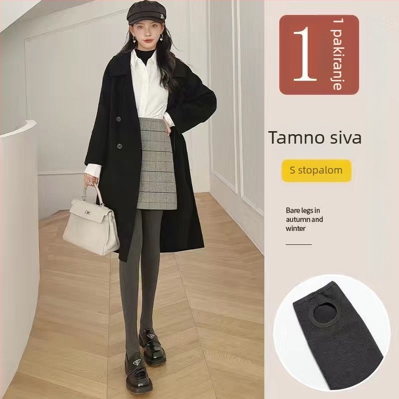Ženski debeli pamučni legging s fleecem i vertikalnim prugama
