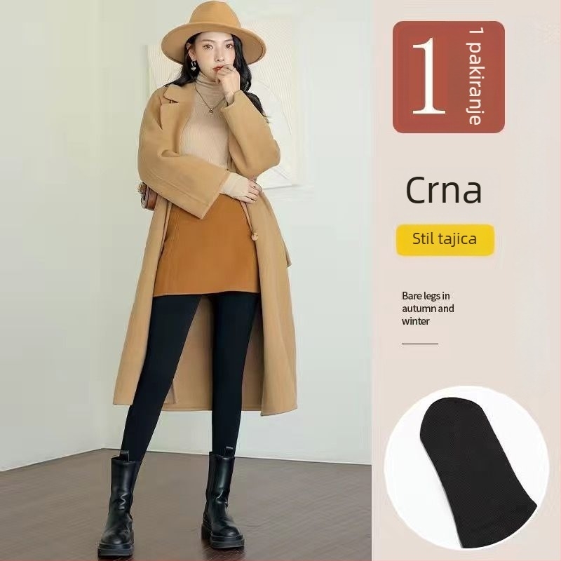 Ženski debeli pamučni legging s fleecem i vertikalnim prugama