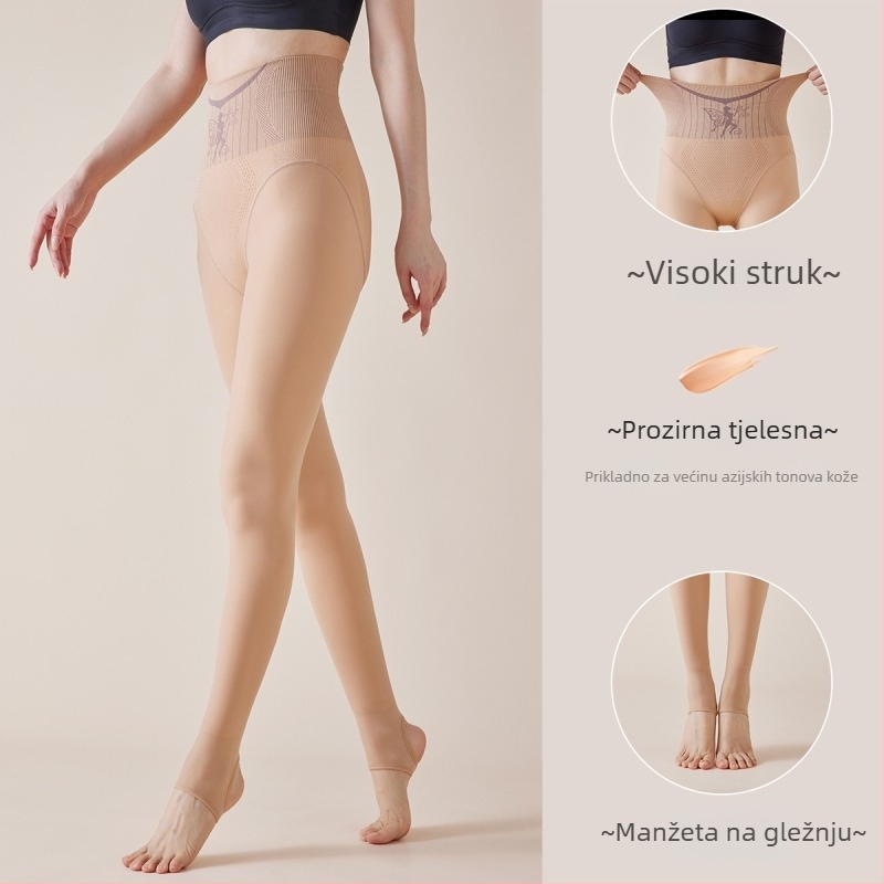 Crne prozirne sjajne tajice s flisom, visokim strukom, all-in-one hlače za jesen-zimu