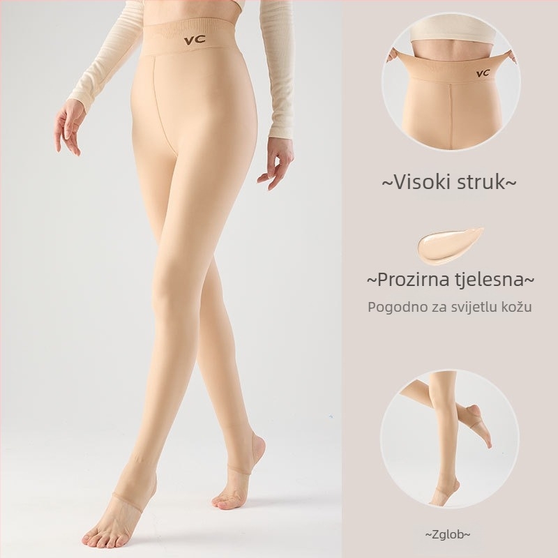 Crne prozirne sjajne tajice s flisom, visokim strukom, all-in-one hlače za jesen-zimu