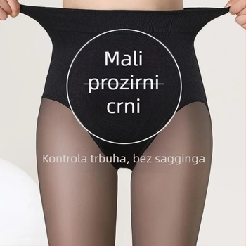 Male veličine crne sjajne prozirne gaćice s efektom golih nogu, unutarnja fleece podstava, visok struk, oblikovanje trbuha, za jesen-zimu