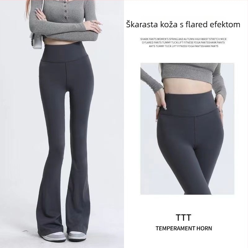 Hlače za jogu s visokim strukom, sužavajuće, zvonastog kroja, Shark stil