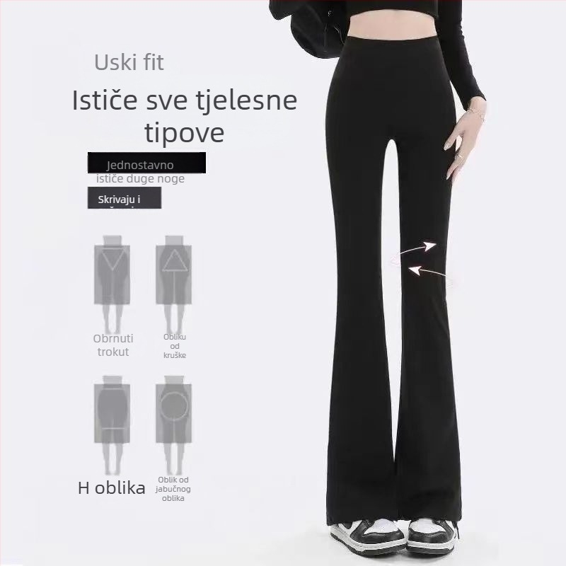 Hlače za jogu s visokim strukom, sužavajuće, zvonastog kroja, Shark stil
