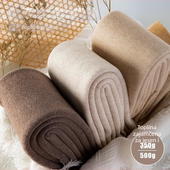 Ženske debele tajice s fleece podstavom od 500 g, ribasta tekstura, visokim strukom, toplo za jesen-zimu, duljina tri četvrtine, bez naboravanja