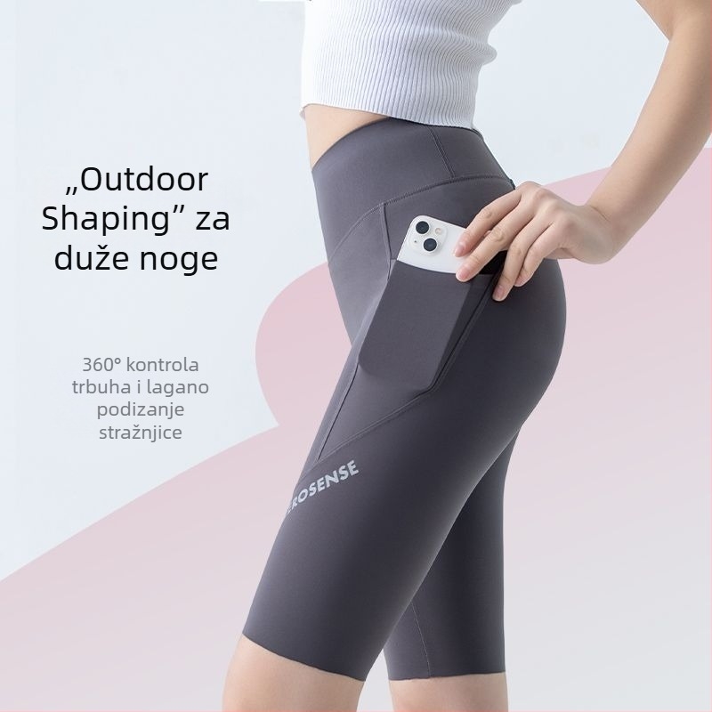 Ženske capri legging s džepovima, visokim pojasom, lagana ljetna tkanina, za yogu i sport