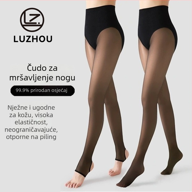 Crne čarape s fleksi podlogom, visoki pojas, kontrola trbuha, za jesen-zimu, efekt golih nogu