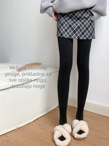 Ženske leggings s flisom za proljeće i jesen, debele i tople, crne ili sive, plus veličina, ne sklizavaju, mogu se nositi uz suknje