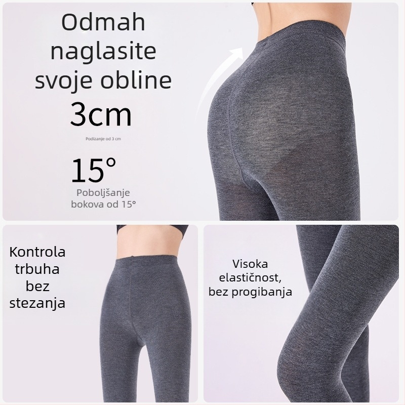 Landa tajice od merino vune, visoki struk, tople i mekane, s flis podstavom, sive crne, za jesen i zimu