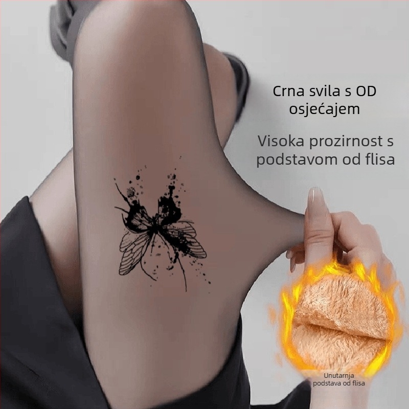 25 poboljšanih crnih čarapa s vodnim sjajem, debele za žene jesen-zima, dojam golih nogu, s flisom iznutra