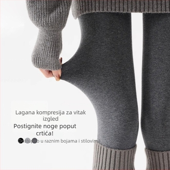 Ženske legice s vertikalnim prugama, flis podstava za jesen/zimu, debele, blaga kompresija za oblikovanje, tople čarape s nožnim dijelom