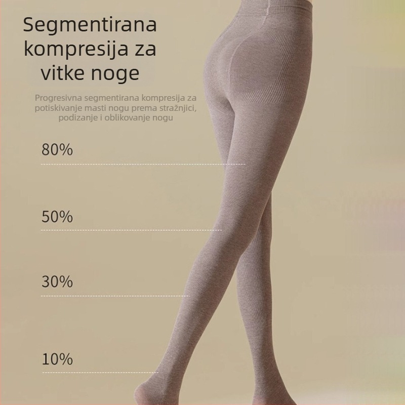 Ženske legice s vertikalnim prugama, flis podstava za jesen/zimu, debele, blaga kompresija za oblikovanje, tople čarape s nožnim dijelom