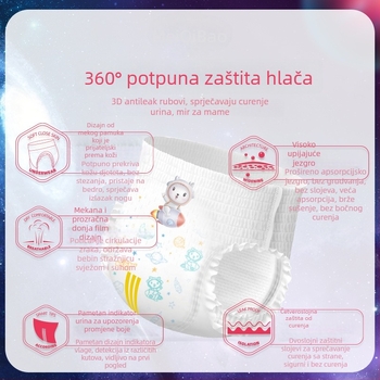 Meiqibao Ultra-tanke Jedinstvene Pull-Up Pelene za bebe, prozračne, mekane poput pamuka, suhe, super upijajuće; težina 8–70 g; dobne skupine 0–6 mjeseci do 6+ godina; 6 kutija