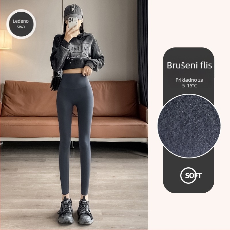 Shark stil legginse visokog struka, podizanje stražnjice, fleece podstava, za jogu, za proljeće, jesen i zimu