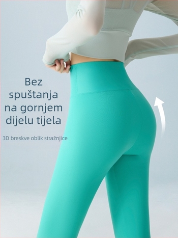 Ženske tajice za jogu s visokim strukom, prozračan materijal, kratka duljina, mješavina najlona i spandeksa 70–80% najlona, <30% spandeks, visoka elastičnost