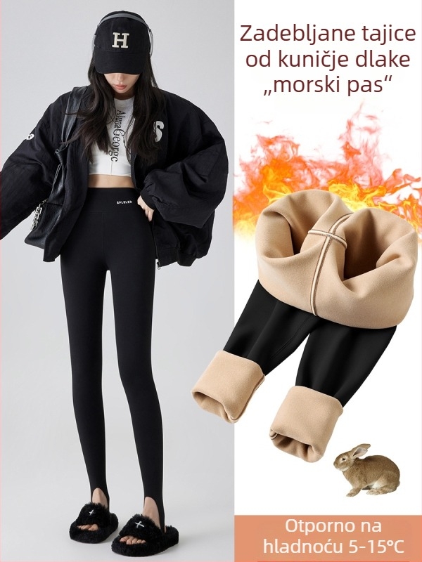 Ženske zimske tajice s flis podstavom, Shark stil, visoki pojas, kontrola trbuha, za jogu