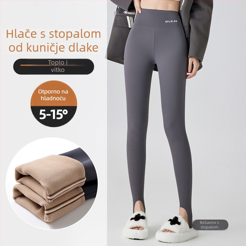 Ženske zimske tajice s flis podstavom, Shark stil, visoki pojas, kontrola trbuha, za jogu