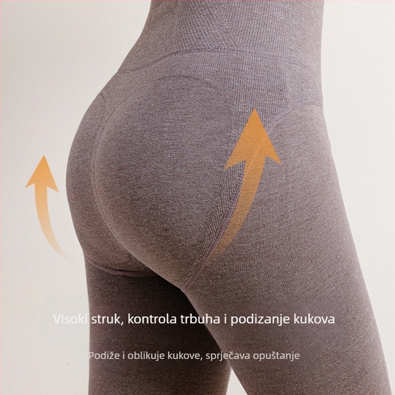 Žene sive visoke pojas leggins s uzorkom riblje kosti, jesensko-zimska, oblikujuće kompresijske legice