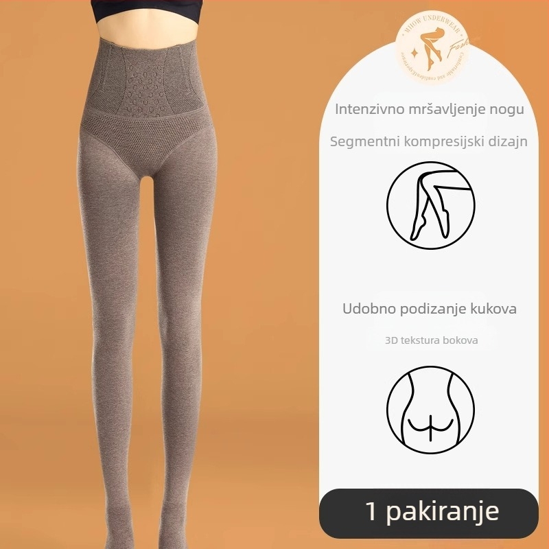 Žene sive visoke pojas leggins s uzorkom riblje kosti, jesensko-zimska, oblikujuće kompresijske legice