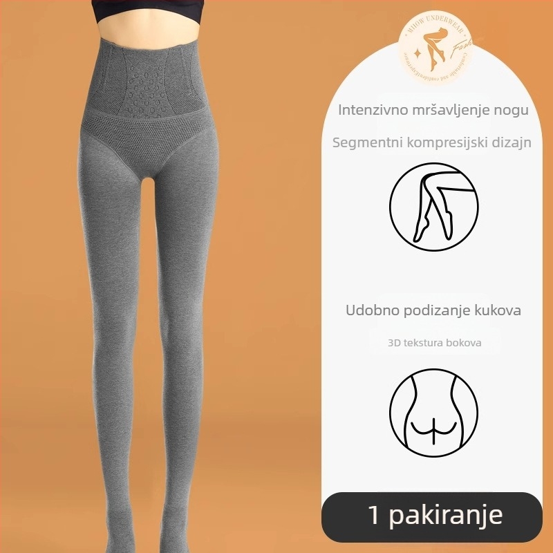 Žene sive visoke pojas leggins s uzorkom riblje kosti, jesensko-zimska, oblikujuće kompresijske legice
