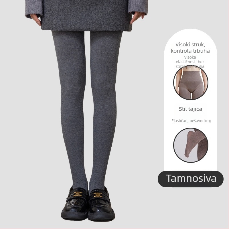 Žene sive visoke pojas leggins s uzorkom riblje kosti, jesensko-zimska, oblikujuće kompresijske legice