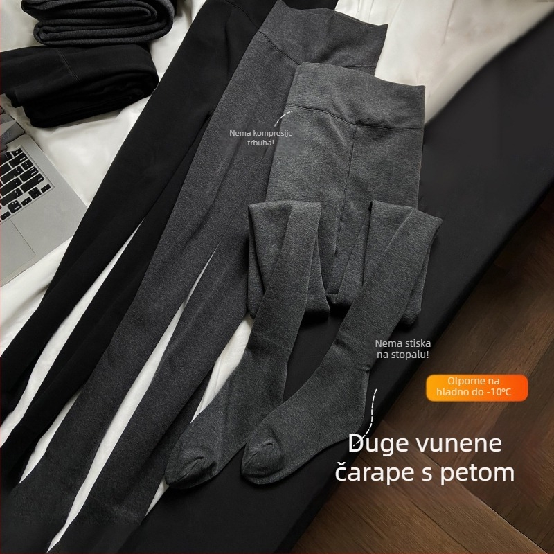Čarape-hlače od vunene smjese, s fleecem, debele i tople za jesen-zimu, s nogavicama, vizualno sužavajući efekt