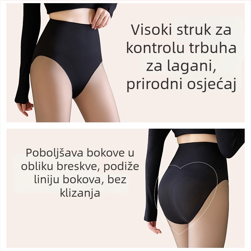 Najlon čarape s visokim strukom, podstavljene za toplinu, oblikovanje tijela, neklizajuća prepona, prozirna boja kože, cijeli nogni dio