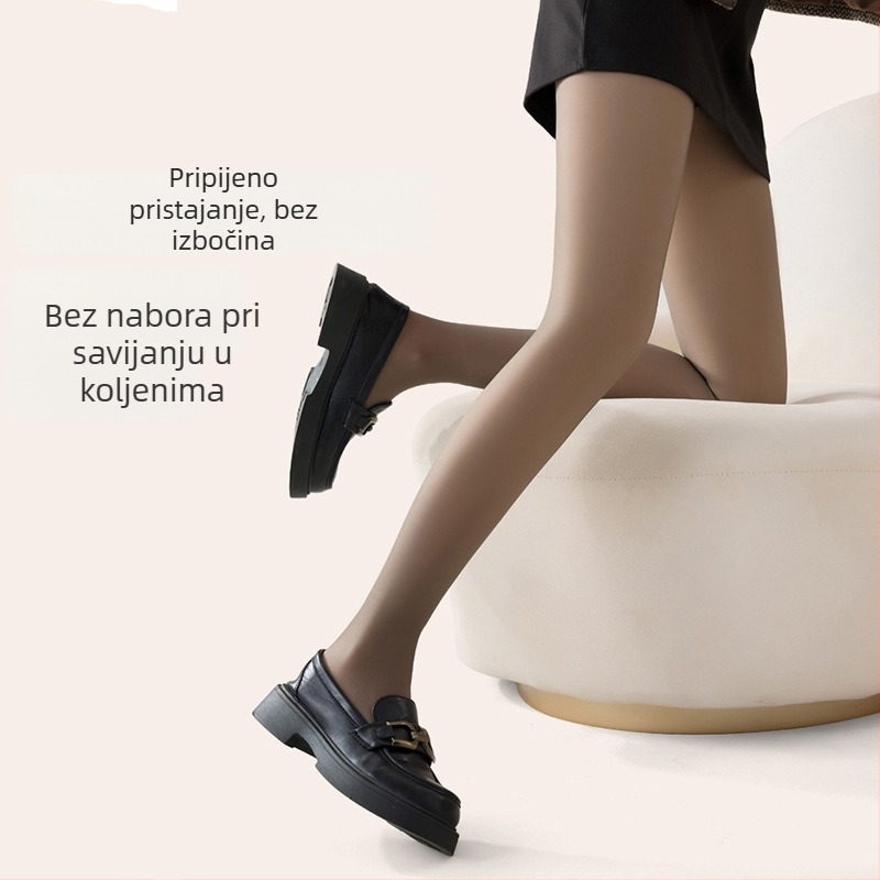 Najlon čarape s visokim strukom, podstavljene za toplinu, oblikovanje tijela, neklizajuća prepona, prozirna boja kože, cijeli nogni dio