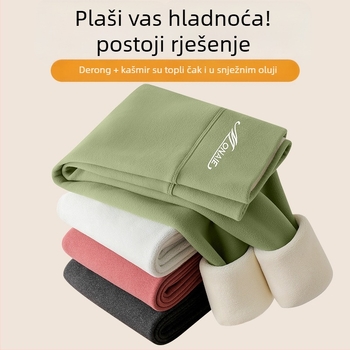 Ženske termo legice s visokim strukom, flis podstava, bez šavova, debeli materijal, Derong tkanina, poliester-elastin
