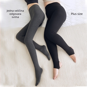 Ženske tajice s fleece podstavom, debeli, sive uspravne pruge